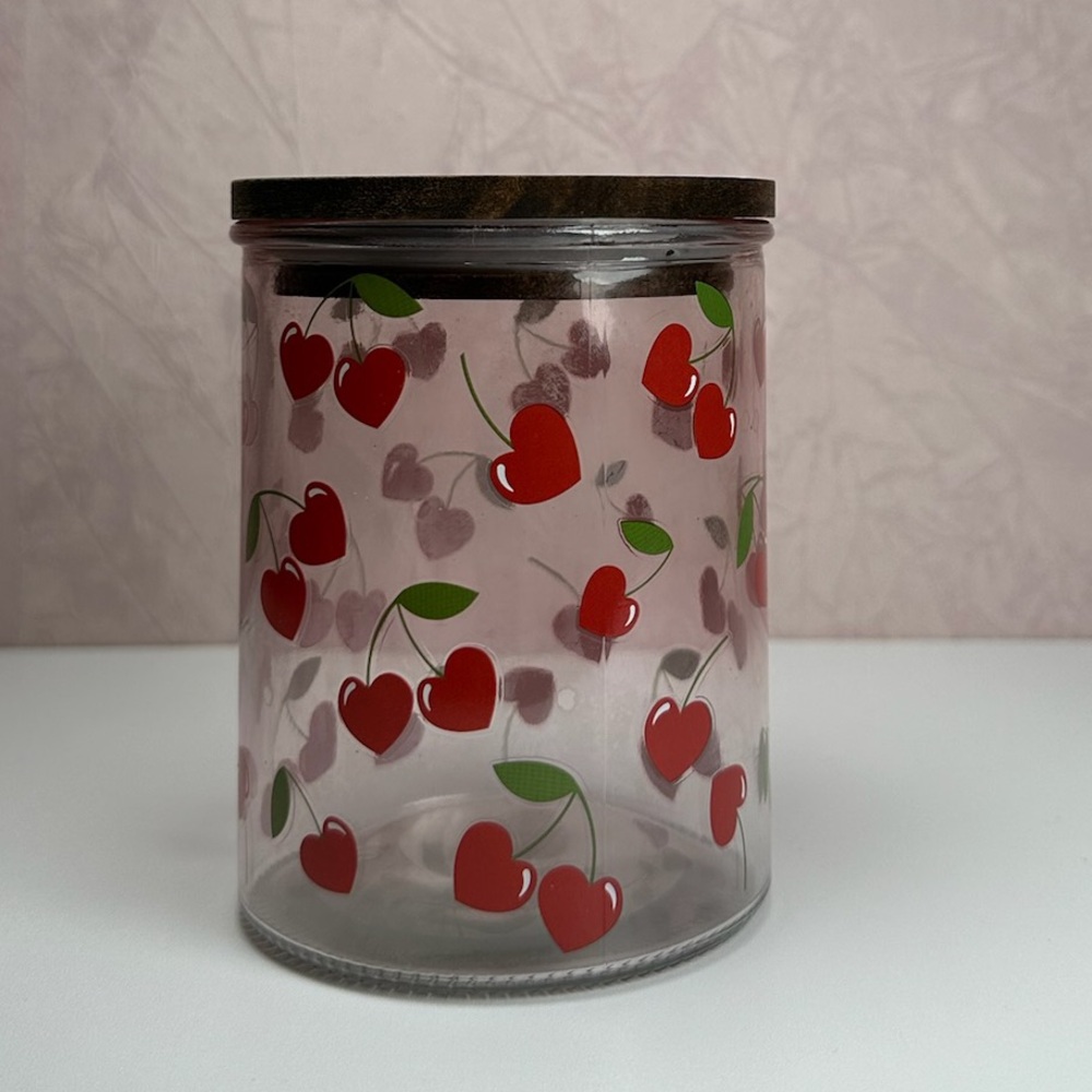 CWC Cook with Color Cherry Pattern Glass Jar with Dark Lid - Picture 6 of 15
